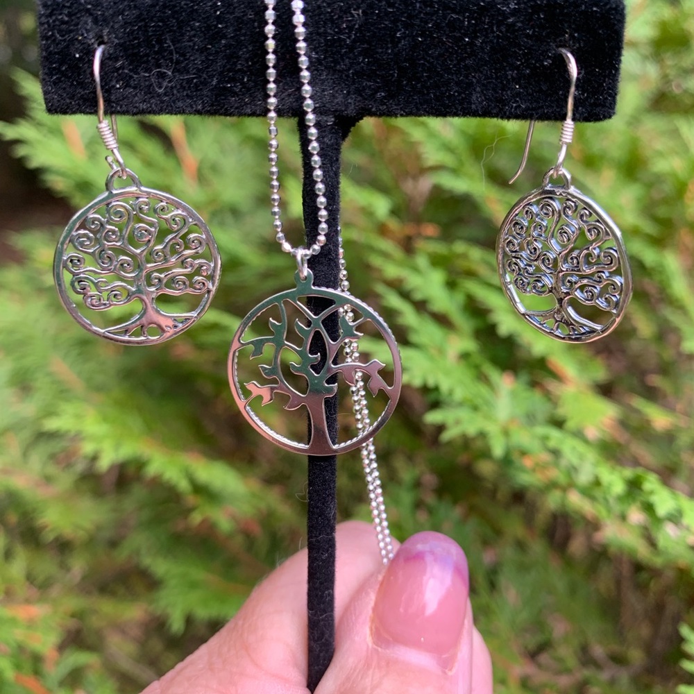 .925 Tree of Life Earring & Necklace Sterling Set